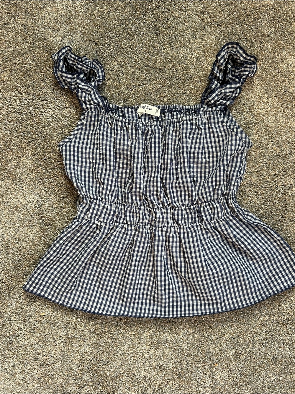 Ruffle-Strap Navy Gingham Smocked Peplum Camisole